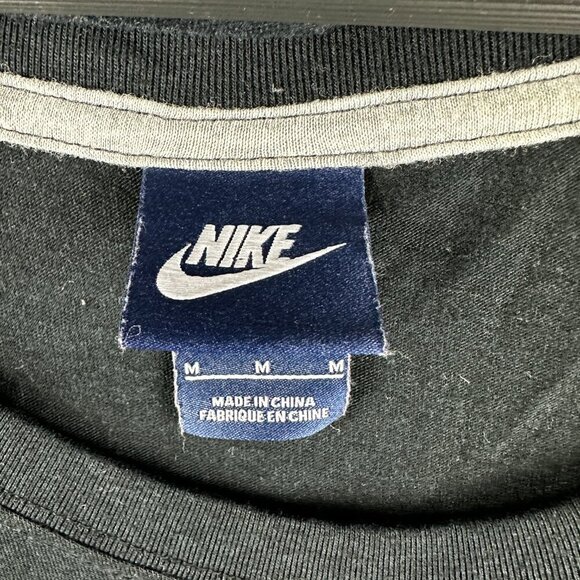 Nike Top Womens Medium Black White Swoosh Logo Tee Long Sleeve Curved Hem - Picture 4 of 8